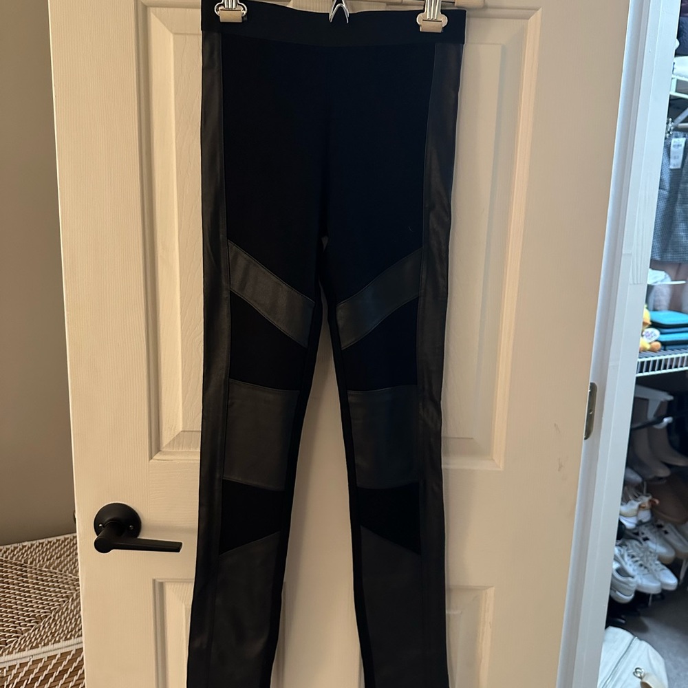 NWT BCBG Maxazria Leather Accent Black Leggings